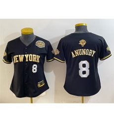 Women New York Knicks  8 OG Anunoby Black Gold 2026 Finals   Eastern Conference Champions Patch Stitched Baseball Jersey
