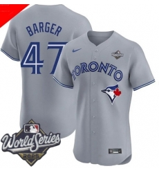 Men Toronto Blue Jays 47 Addison Barger Cool Base Stitched Baseball Jersey Gray Men Toronto Blue Jays 47 Addison Barger Cool Base Stitched Baseball Jersey Gray