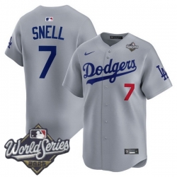 Men Los Angeles Dodgers 7 Blake Snell 2025 World Series Cool Base Stitched Baseball Jersey Gray