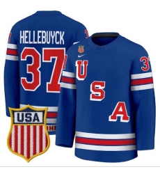 Men USA  37 Connor Hellebuyck Home Blue 2026 Olympic Hockey Jersey