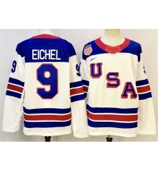 Men USA 9 Jack Eichel White 2025 2026 Stitched Jersey Men USA 9 Jack Eichel White 2025 2026 Stitched Jersey