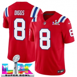 Men New England Patriots 8 Stefon Diggs Red 2025 F U S E  Super Bowl LX Patch Vapor Limited Stitched Football Jersey