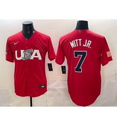 Men USA Baseball 7 Bobby Witt Jr Red World Baseball Classic Stitched Jersey Men USA Baseball 7 Bobby Witt Jr Red World Baseball Classic Stitched Jersey