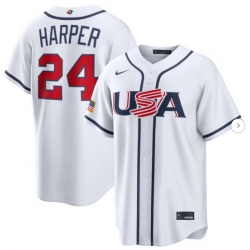 Men USA Baseball Bryce Harper Nike White 2026 World Baseball Classic Home Stadium Jersey