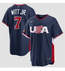 Men USA Baseball  7 Bobby Witt Jr  Navy 2026 World Baseball Classic Road Stadium Stitched Jersey