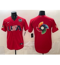 Men USA Baseball Team Big Logo Red 2026 World Baseball Classic United States 250th Anniversary Patch Stadium Stitched Jersey