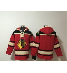 Men Chicago Blackhawks Blank Red Lace Up Pullover Hoodie