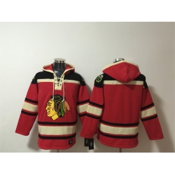Men Chicago Blackhawks Blank Red Lace Up Pullover Hoodie