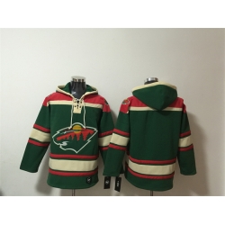 Men Minnesota Wild Blank Green Lace Up Pullover Hoodie