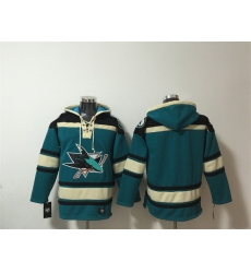 Men San Jose Sharks Blank Teal Lace Up Pullover Hoodie