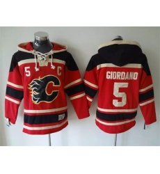 Men Calgary Flames 5 Mark Giordano Red Black Ageless Must Have Lace Up Pullover Hoodie