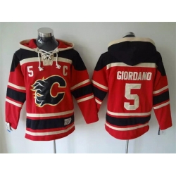 Men Calgary Flames 5 Mark Giordano Red Black Ageless Must Have Lace Up Pullover Hoodie