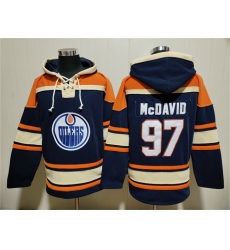 Men Edmonton Oilers  97 Connor McDavid Navy Lace Up Pullover Hoodie